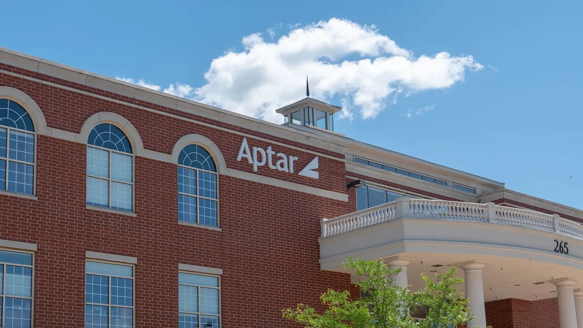An external shot of Aptar's corporate office building in Crystal Lake, Illinois